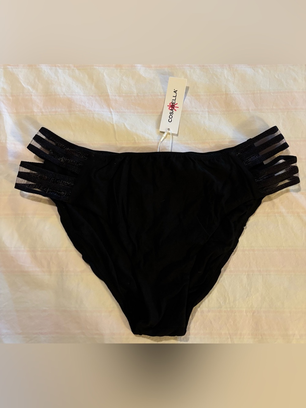 Cosabella Tempo Strappy Mesh Cutout Panty in Black Size M NWT